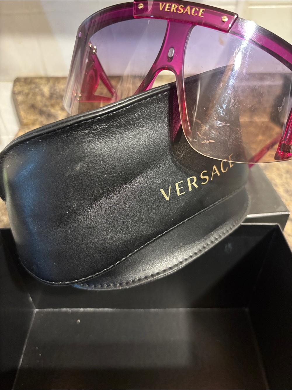 Versace Women's Purple-Pink Shield Sunglasses